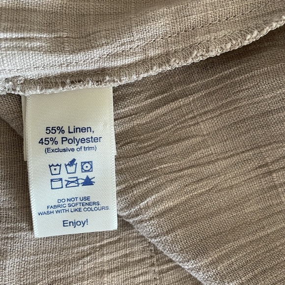 Tilley Linen Blend Brown Tan Long Sleeve Lagenlook Loop Button Front Top size 8 - Picture 6 of 9